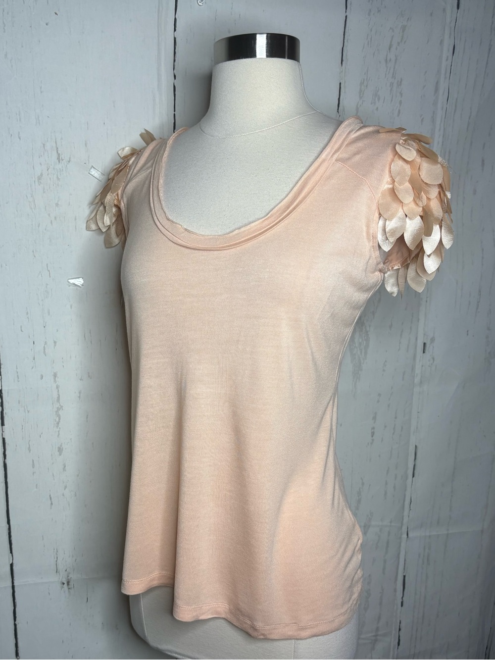 Kardashian Kollection Peach Short Sleeve Tee with Petal Sleeve Embellishments